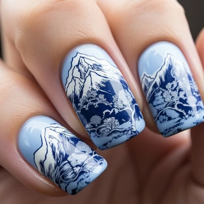 24pcs Artistic Chinese Scenery Nail Wraps For Fashion Independence Day Looks - Image 1 of 4