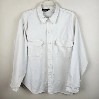 Vintage Woolrich Shirt Mens XL Cream Ivory Chamois Cloth Work Button Up USA Made - Image 1 of 4