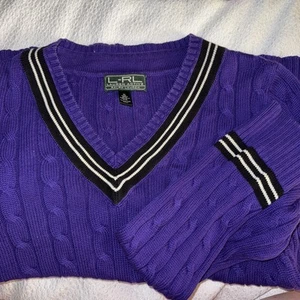 Lauren Ralph Lauren  V-Neck  Cable Knit Vintage Cricket  Sweater Preppy Y2K - Picture 1 of 6