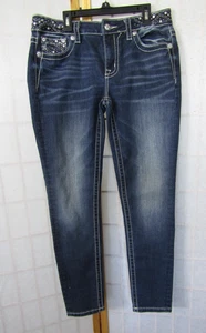 Miss Me Hailey Skinny VTG Dk Wash Jewel Studded Stitched Denim Women Jeans 8/29 - Picture 1 of 6