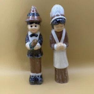 Thanksgiving Pilgrims Man Women Taper Wax Candles New in Package White And Brown - Picture 1 of 3