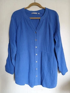 Soft Surroundings Jodi Gauze Long Sleeve Tunic Shirt Royal Blue Sz Medium - Picture 1 of 13
