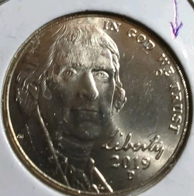 2019-D Liberty Nickel...W/ Die Gouge Obverse Error Under "WE"...Nice Coin. - Image 1 of 2