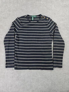 Camisa Lauren Ralph Lauren Mujer Mediana Azul Marino Rayas Botón Hombro Cuello Barco - Imagen 1 de 11