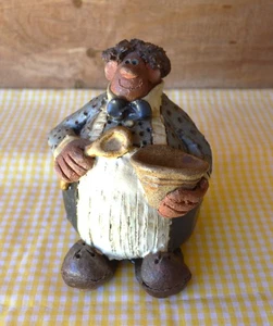 Vintage 1980er Sara Meadows Ballon Menschen Keramik Figur Bäcker Mann Schale & Löffel - Bild 1 von 15