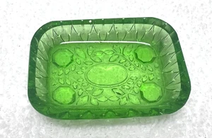 Depression Green Glass Open Salt Dip Leaves and Deco Design 3.5 x 1 3/4 x 1/2 - Picture 1 of 6