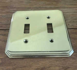 Vintage Solid Brass Double Light Wall Switch Plate + Screws Unpolished Italy GRA - Picture 1 of 9