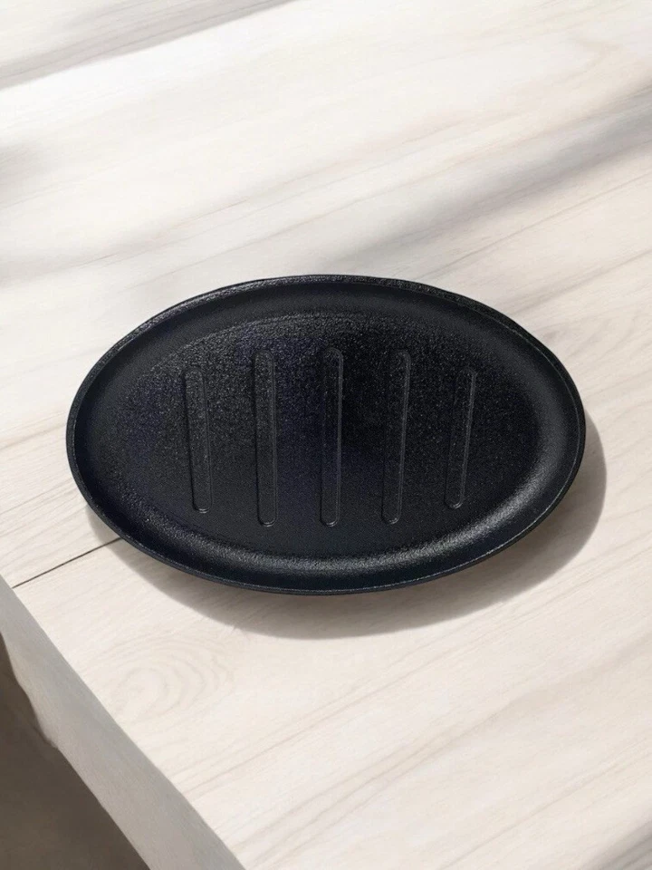 3 Pc Fajita Cast Iron Steak Plate Oval Hot Sizzler Serving Grill Platter 25x18cm - Image 1 of 4