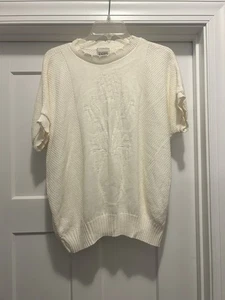 Vintage 90’s Women’s Size XL Short Sleeve Sweater Ivory Cottagecore Grandmacore - Picture 1 of 6