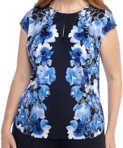 The Limited Diffused Floral Blouse Plus Size 1X Top Dressy Blue Cap Sleeve NWT - Picture 1 of 7