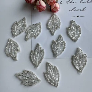 5X Shiny Beaded Sequin Leaf Applique for Clothes Wedding Dress Floral Patches - Picture 1 of 7