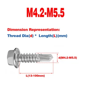 Self Tapping Screws Hexagon Head With Captive Washer 304 SS M4.2 M4.8 M5.5 - Picture 1 of 4