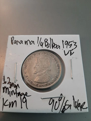 Panama 1953~ .900 Silver 1/4 Balboa ~1.2mm MINTAGE  KM 19 Cover