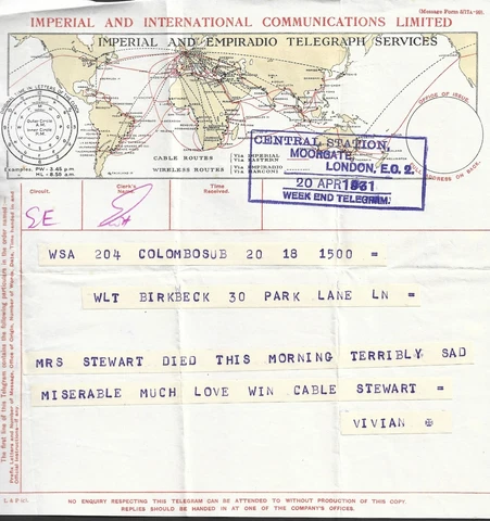 CEYLON / COLOMBO IMPERIAL TELEGRAM 1931 Cover