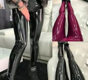 Mujeres Cintura Alta Elástico Brillante Húmedo Vinilo Cuero Pantalones Ajustados Pantalones Leggings - Imagen 1 de 14