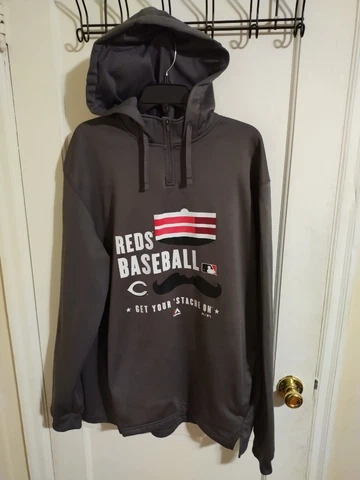 Cincinnati Reds Authentic Majestic Get Your Stache On 1/4 Zip Pullover Hoodie XL Cover