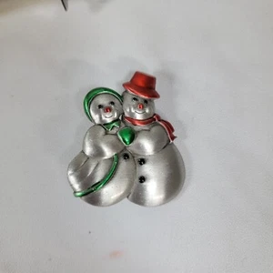Vintage JJ Jonette Emaille Zinn Schneemann Weihnachten Brosche Urlaub - Bild 1 von 4