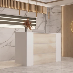 Reception Desk Office Counter Top White Wood Checkout Register Conference Shape - Picture 1 of 10