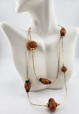 COLLAR BOHEMIO ANIMAL PRINT ACRÍLICO ASIMÉTRICO CUENTAS ESPIGA-34" L Foto 1 de 4