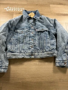 Levi's Sherpa Pink nylon lined Denim Jean Jacket Size XS Made in Sri Lanka - Picture 1 of 12