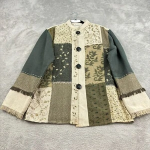 De Colección Flashback Tapiz Chamarra Mujer Pequeña Marrón Lino Retazos Lagenlook Boho - Imagen 1 de 15