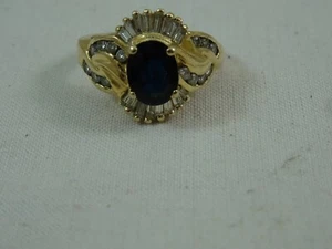 14K Yellow Gold Sapphire Baguette Brilliant Diamond ring size 6 2TCW 5.6 grams - Bild 1 von 12
