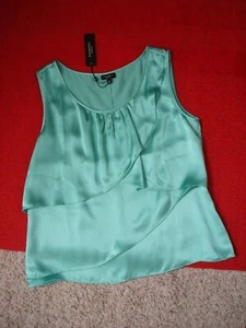 Neu mit Etikett Talbots 100 % Seide Rüschen Stufen ärmelloses Top Bluse aquamarin Größe 10 NEU - Bild 1 von 7