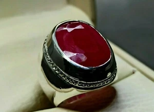 Big 16 Ct Deep Red Ruby Sterling Silver 925 Roby Handmade Yakoot Mens Heavy Ring - Picture 1 of 12
