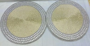 2 pcs set Christmas Beaded Placemats Silver Grey Holiday New 15" Luxe Habitat - Picture 1 of 9