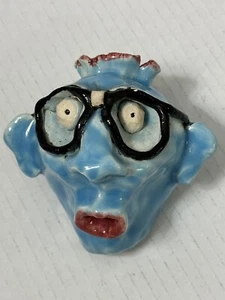 Vaso Bud Viso Distorto Arte Popolare Grandi Occhi Ceramica Smaltata Art Deco 4X4X4 - Foto 1 di 20