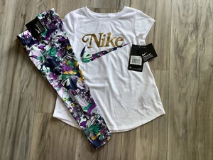 Girls Nike white s/s shirt & multi color flower leggings sz 4 NWT - Picture 1 of 8