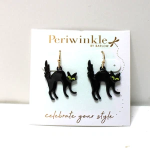 Black Cats Dangling Earrings Gold & Black Metal Halloween by Barlow - Picture 1 of 2