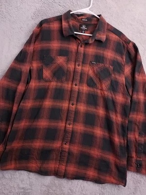 Volcom Shirt Men 2XL XXL Orange Black Plaid Skater Grunge Surfer Flannel Classic - Image 1 of 4