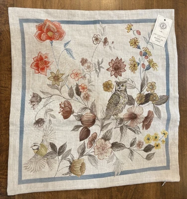 Nuevo con etiquetas Juego de 2 Fundas de Almohada Búhos Floral 100% Lino Italia 22" Decoración del Hogar Foto 1 de 4