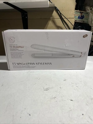T3-SinglePass StyleMax Professional 1" Ceramic Flat Iron Longer Plates White NEW - Image 1 of 4