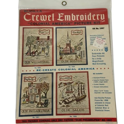 Bucilla NEW VTG Crewel Embroidery Olde Philadelphia Colonial America Kit 1997 - Image 1 of 4