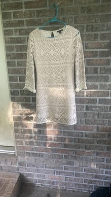 Jodi Kristopher 棕褐色奶油色蕾丝连衣裙全衬里小号 — 第 1/3 张图片