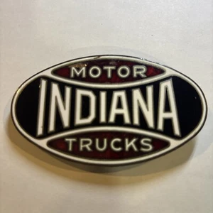 VINTAGE ENAMEL RADIATOR TRUCK EMBLEM / BADGE # INDIANA MOTOR TRUCKS - Picture 1 of 6