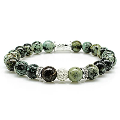 African Türkis 925 Sterling Silber Armband Bracelet Perlenarmband Kugel Silber - Bild 1 von 3