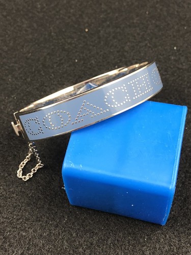 Bracciale Coach Signature 1 2" blu pallido argento con cerniera e catena #90509