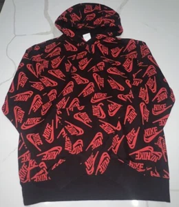 Nike Youth Boys Black Red All Over Logo Print Pullover Hoodie Size S Small - Picture 1 of 3