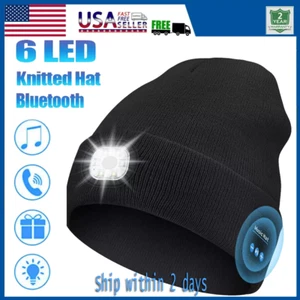 Unisex Bluetooth LED Beanie Hat with Music Speaker Mic Rechargeable Cap Headlamp - Picture 1 of 11