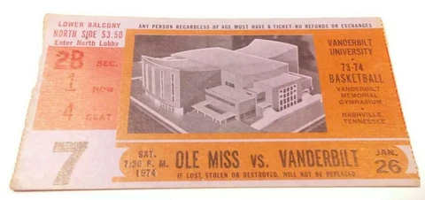 1973-74 Vanderbilt Commodores Mississippi Ole Miss Basketball Ticket Stub Cover