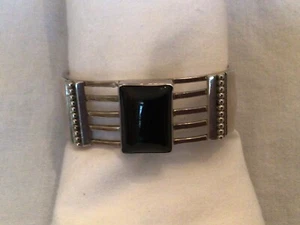 Sterling Silver and Onyx cuff bracelet signed JB - Picture 1 of 9