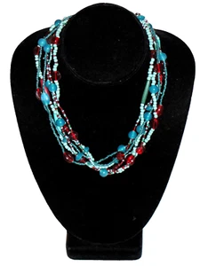Necklace Silver Tone Chain Muti Strand Beaded Womens Stainless Steel 16" Inches - Picture 1 of 24