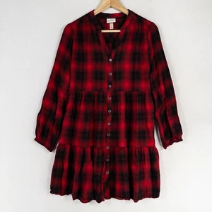 Vestido Knox Rose para mujer pequeño negro rojo a cuadros abotonados pradera cabina babydoll - Imagen 1 de 8