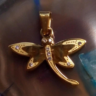 Ketten Anhänger Libelle gold mit Glitzersteinchen Strass Kettenanhänger #SB10 - Bild 1 von 2