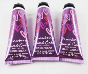 3 Bath Body Works Heart Purple Strawberry Pound Cake Shea Butter Hand Cream 1oz - Picture 1 of 7
