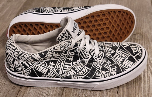 Scarpe basse Vans Off The Wall Youth 7 Wm 7 5 8 nero bianco stampa logo all over