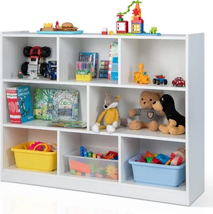 Wood 8 Cube Bookcase, Open Freestanding 3-Tier Bookshelf, Multipurpose Display S - Picture 1 of 9